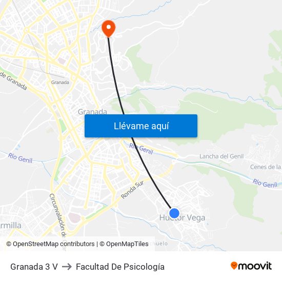 Granada 3 V to Facultad De Psicología map