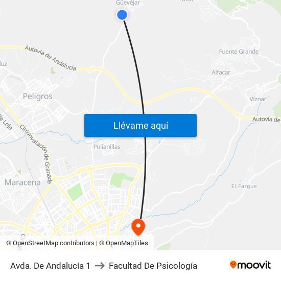 Avda. De Andalucía 1 to Facultad De Psicología map