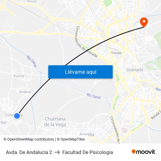 Avda. De Andalucía 2 to Facultad De Psicología map