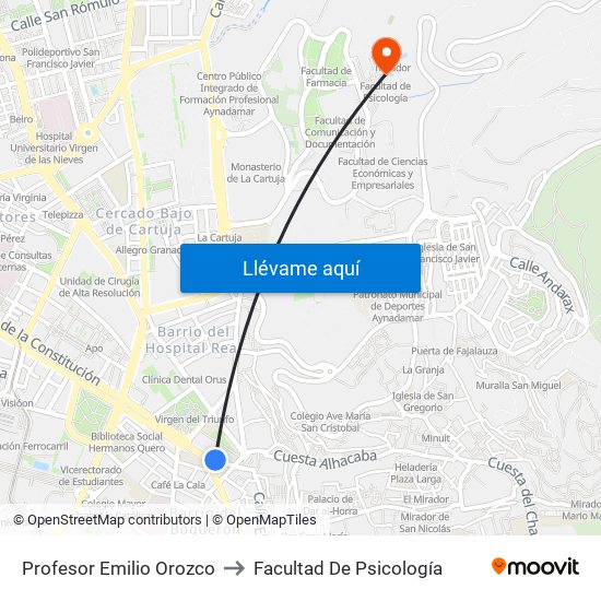 Profesor Emilio Orozco to Facultad De Psicología map