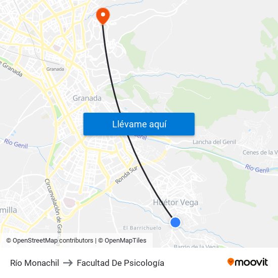 Río Monachil to Facultad De Psicología map