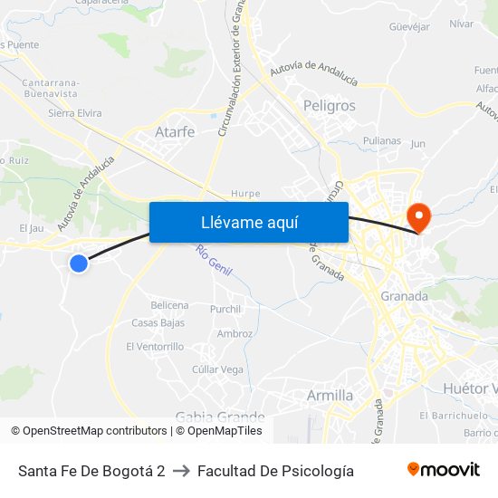 Santa Fe De Bogotá 2 to Facultad De Psicología map
