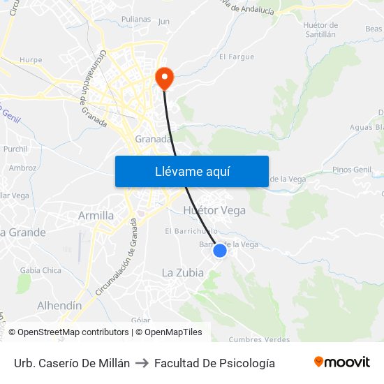 Urb. Caserío De Millán to Facultad De Psicología map