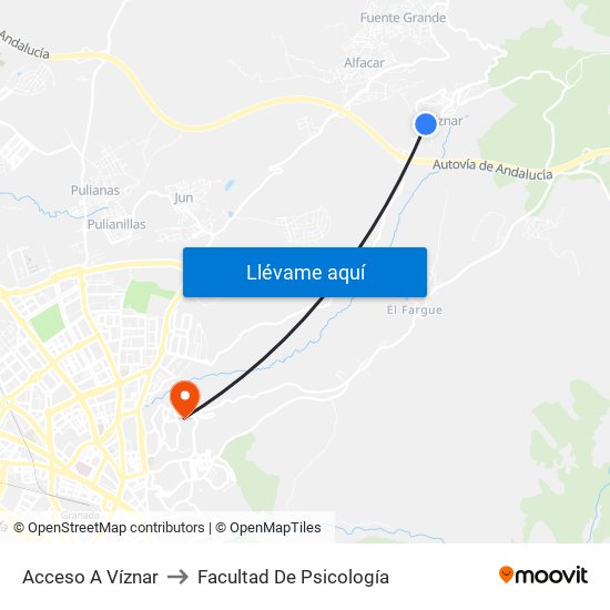 Acceso A Víznar to Facultad De Psicología map