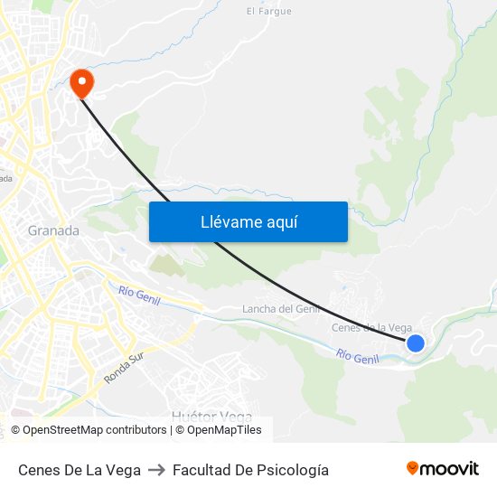 Cenes De La Vega to Facultad De Psicología map