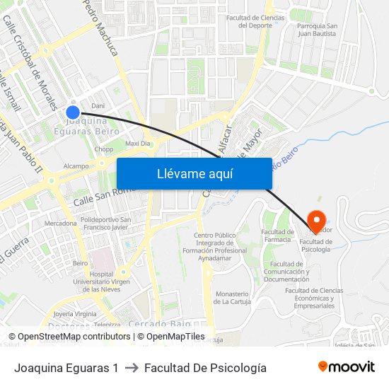 Joaquina Eguaras 1 to Facultad De Psicología map