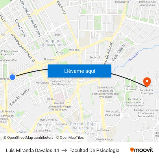 Luis Miranda Dávalos 44 to Facultad De Psicología map