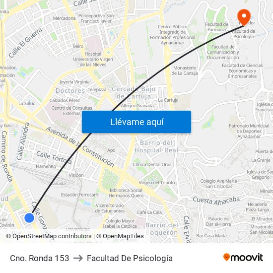 Cno. Ronda 153 to Facultad De Psicología map