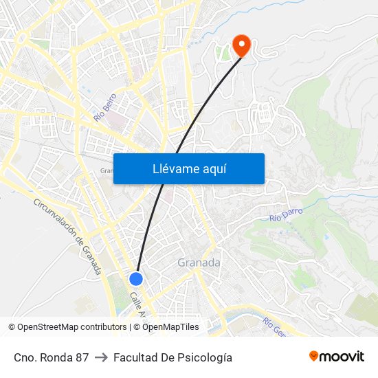 Cno. Ronda 87 to Facultad De Psicología map