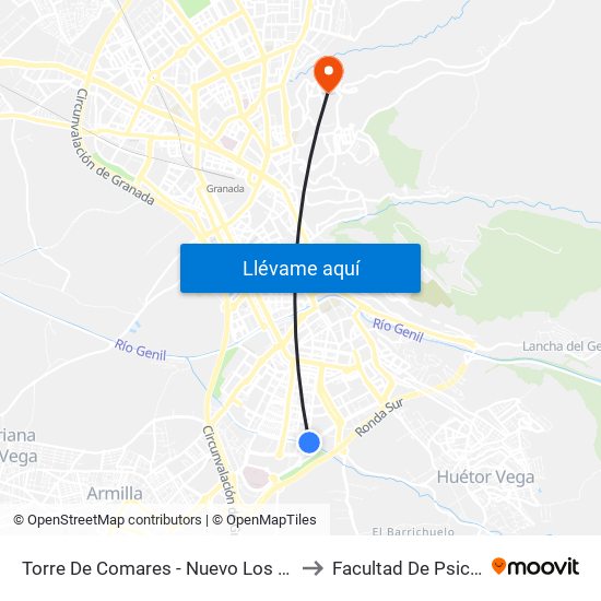 Torre De Comares - Nuevo Los Cármenes to Facultad De Psicología map