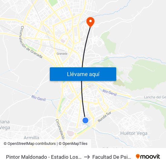 Pintor Maldonado - Estadio Los Cármenes to Facultad De Psicología map
