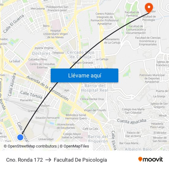 Cno. Ronda 172 to Facultad De Psicología map