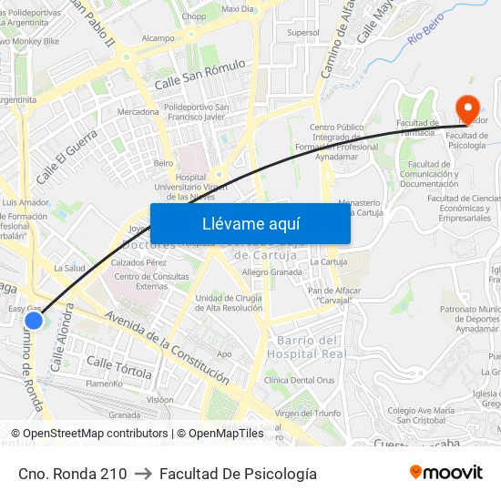 Cno. Ronda 210 to Facultad De Psicología map
