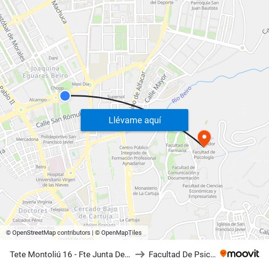 Tete Montoliú 16 - Fte Junta De Andalucía to Facultad De Psicología map