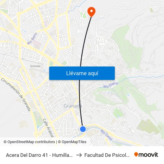 Acera Del Darro 41 - Humilladero to Facultad De Psicología map