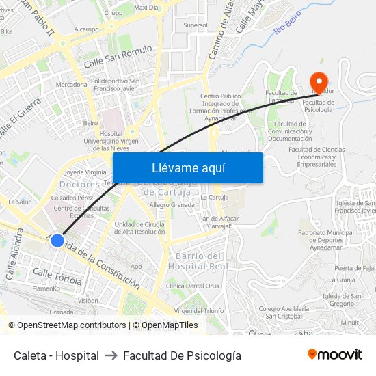 Caleta - Hospital to Facultad De Psicología map