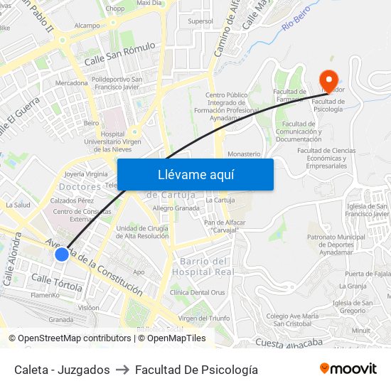 Caleta - Juzgados to Facultad De Psicología map