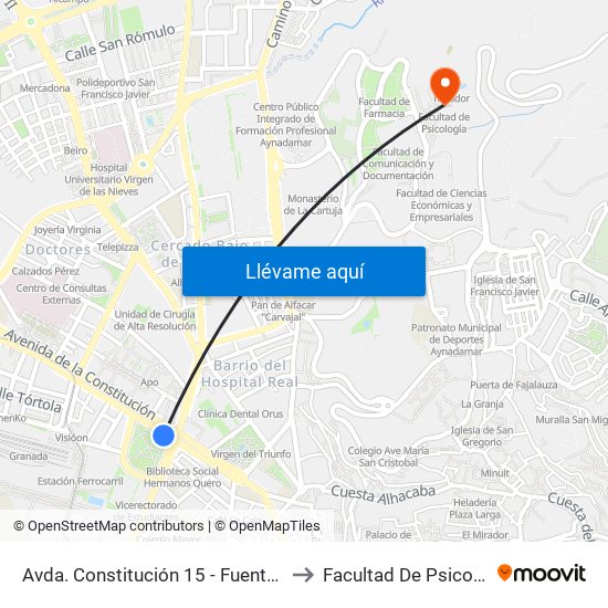 Avda. Constitución 15 - Fuentenueva to Facultad De Psicología map