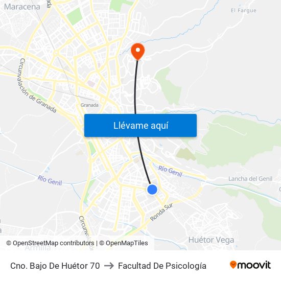 Cno. Bajo De Huétor 70 to Facultad De Psicología map