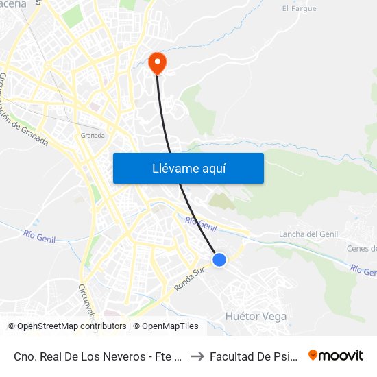 Cno. Real De Los Neveros - Fte Aconcagua to Facultad De Psicología map