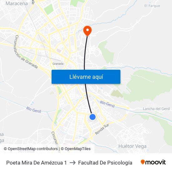 Poeta Mira De Amézcua 1 to Facultad De Psicología map