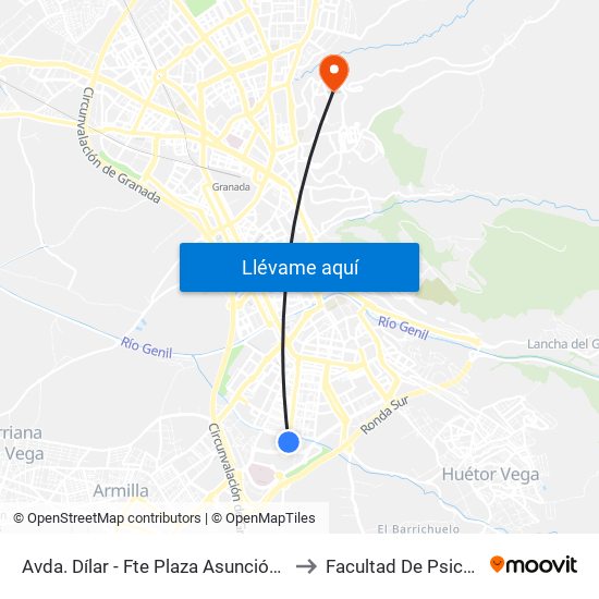 Avda. Dílar - Fte Plaza Asunción Linares to Facultad De Psicología map