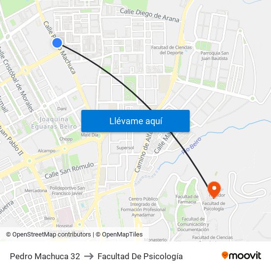 Pedro Machuca 32 to Facultad De Psicología map
