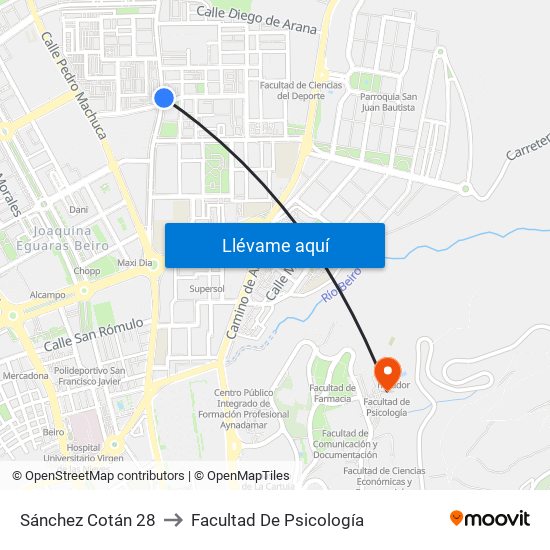 Sánchez Cotán 28 to Facultad De Psicología map