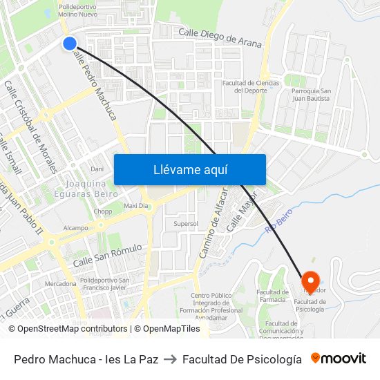 Pedro Machuca - Ies La Paz to Facultad De Psicología map