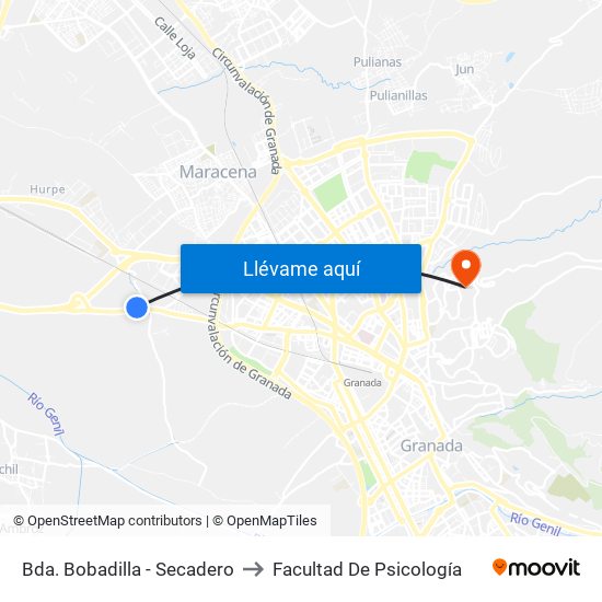 Bda. Bobadilla - Secadero to Facultad De Psicología map