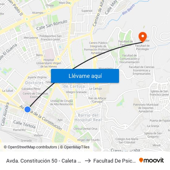 Avda. Constitución 50 - Caleta - Hospital to Facultad De Psicología map