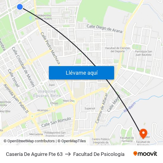 Casería De Aguirre Fte 63 to Facultad De Psicología map