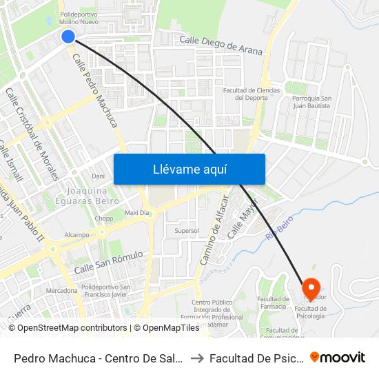 Pedro Machuca - Centro De Salud Cartuja to Facultad De Psicología map