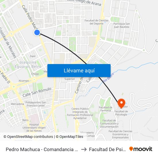 Pedro Machuca - Comandancia Guardia Civil to Facultad De Psicología map