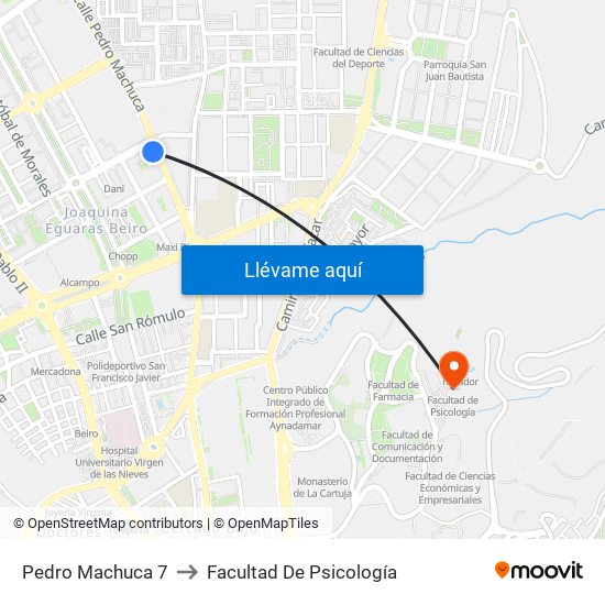 Pedro Machuca 7 to Facultad De Psicología map