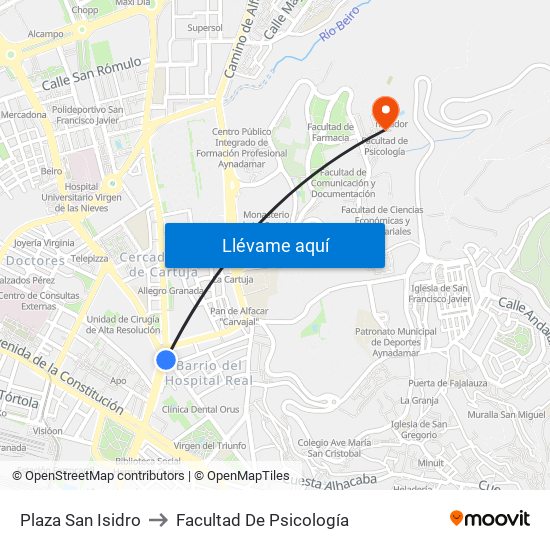 Plaza San Isidro to Facultad De Psicología map