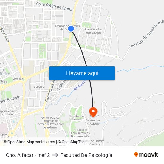 Cno. Alfacar - Inef 2 to Facultad De Psicología map