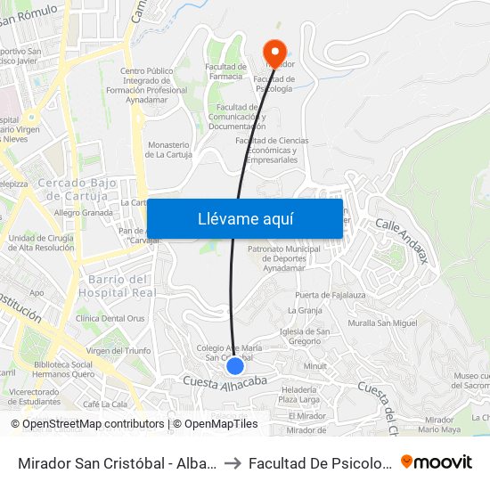 Mirador San Cristóbal - Albaicín to Facultad De Psicología map