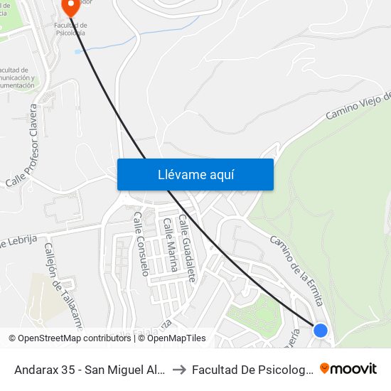 Andarax 35 - San Miguel Alto to Facultad De Psicología map