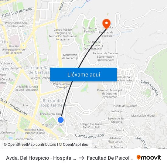 Avda. Del Hospicio - Hospital Real to Facultad De Psicología map