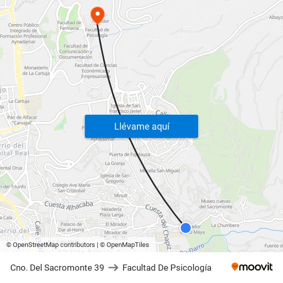Cno. Del Sacromonte 39 to Facultad De Psicología map