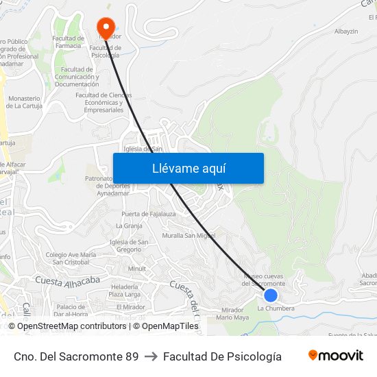 Cno. Del Sacromonte 89 to Facultad De Psicología map