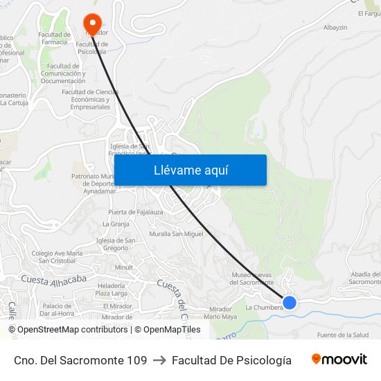 Cno. Del Sacromonte 109 to Facultad De Psicología map