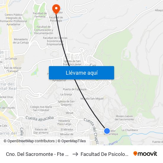 Cno. Del Sacromonte - Fte 39 to Facultad De Psicología map