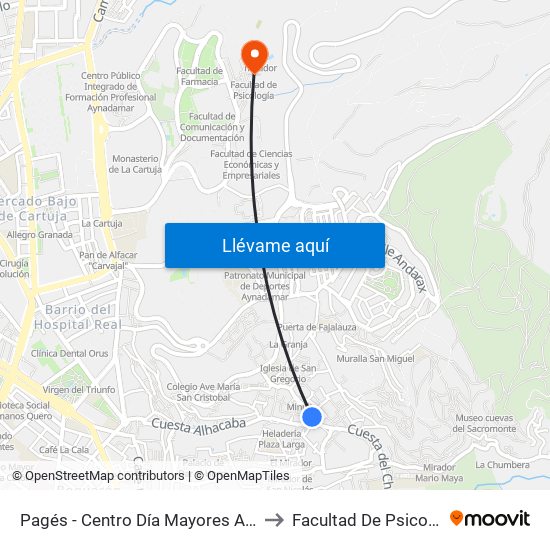 Pagés - Centro Día Mayores Albaicín to Facultad De Psicología map