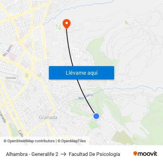 Alhambra - Generalife 2 to Facultad De Psicología map