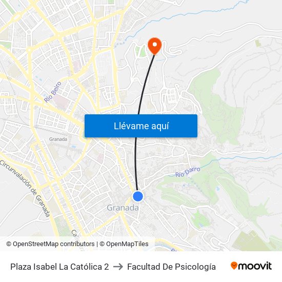 Plaza Isabel La Católica 2 to Facultad De Psicología map