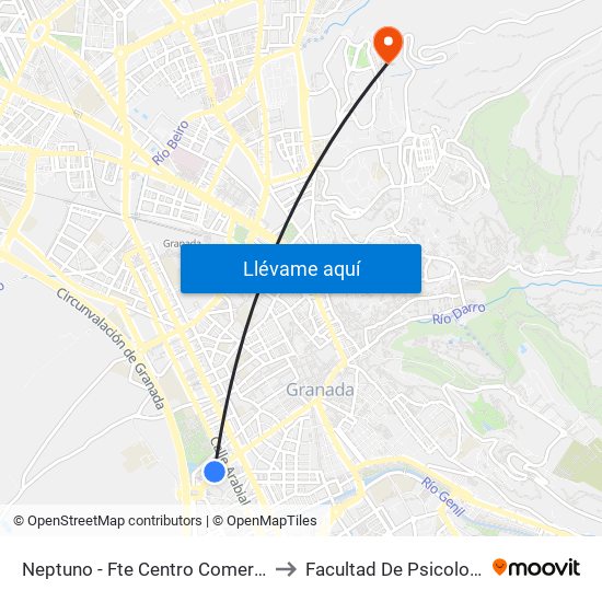 Neptuno - Fte Centro Comercial to Facultad De Psicología map