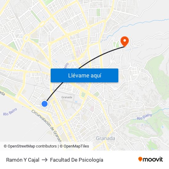 Ramón Y Cajal to Facultad De Psicología map