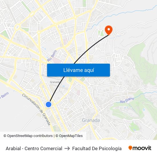 Arabial - Centro Comercial to Facultad De Psicología map